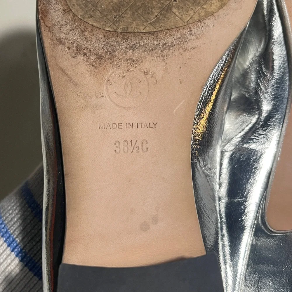 CHANEL Silver Mary Jane Flats with Strap - Picture 7 of 13